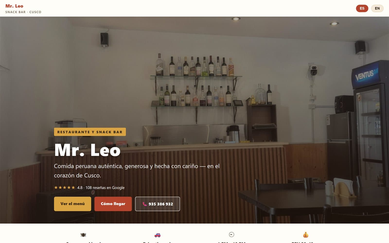 Mr. Leo website — Restaurant & snack bar in Siete Cuartones 242, Cusco
